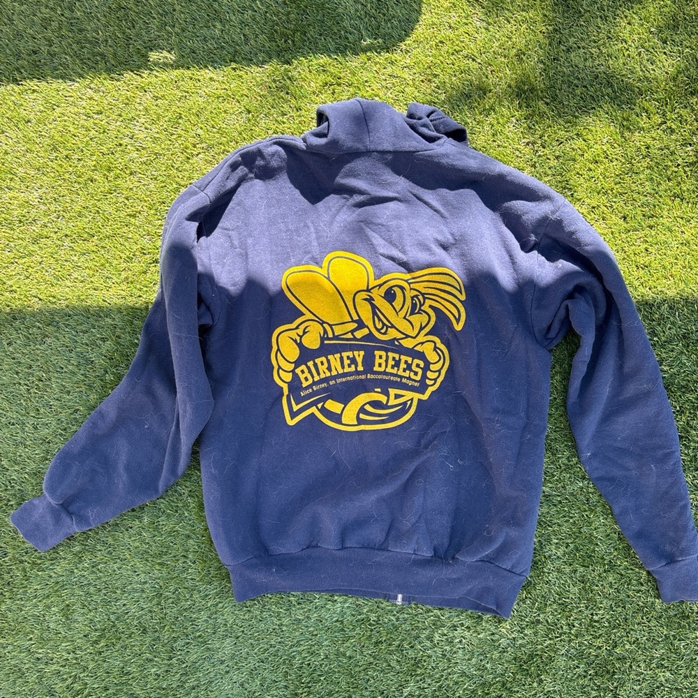 Birney Bees Navy Hoodie with Yellow Bee Graphic